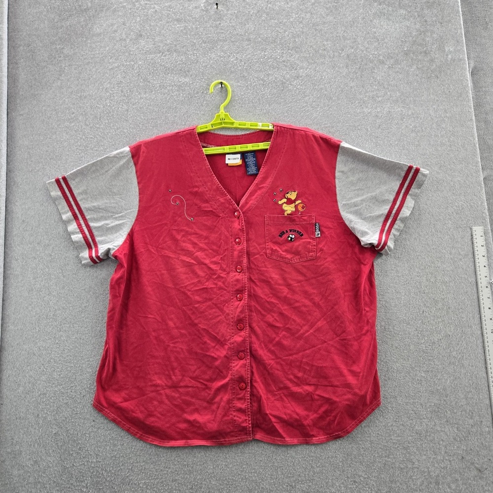 Disney Pooh Women Button Up Shirt 26W/28W Red Winnie The Bees Ball
